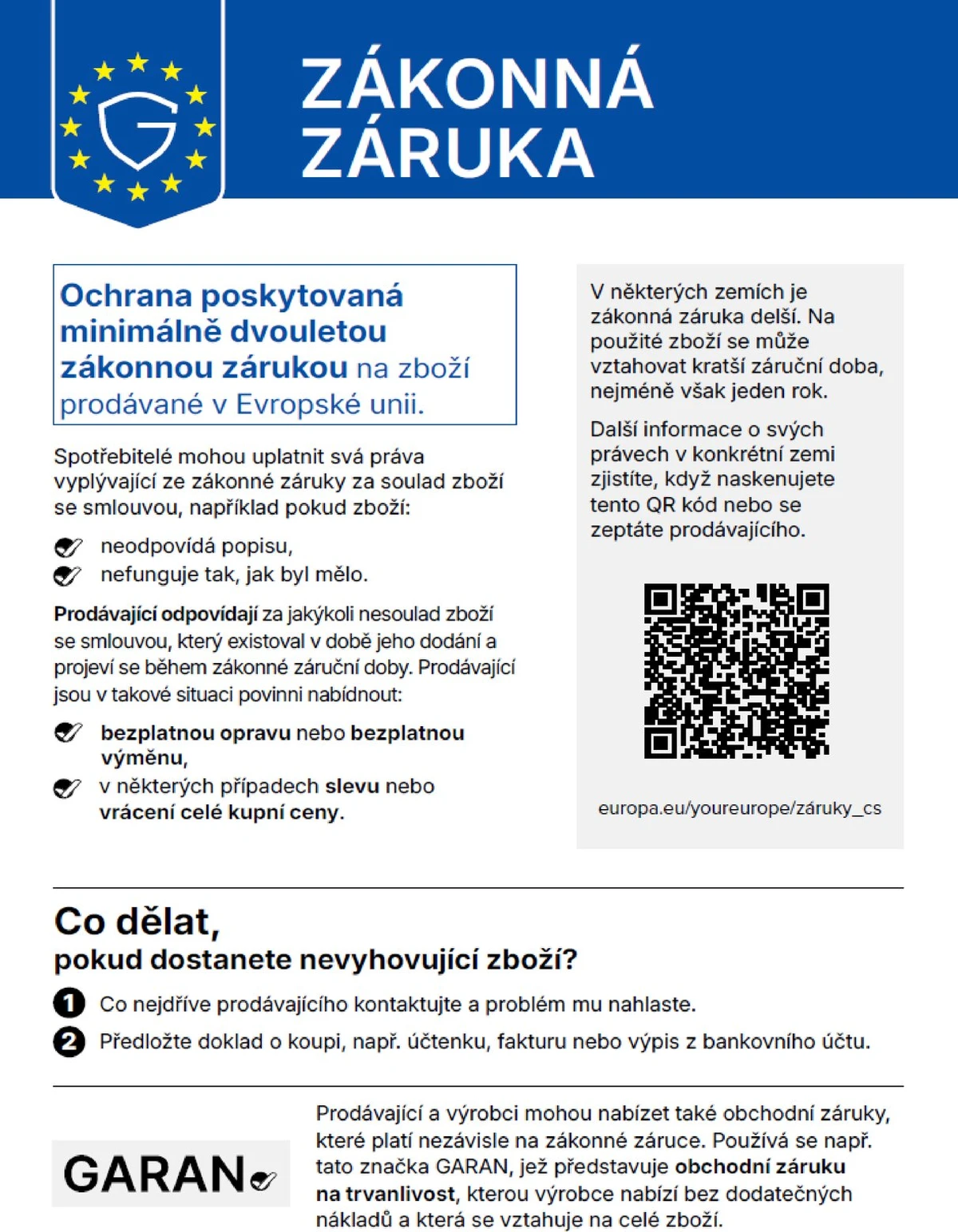 harmonizovaného oznámení o zákonné záruce za soulad zboží se smlouvou