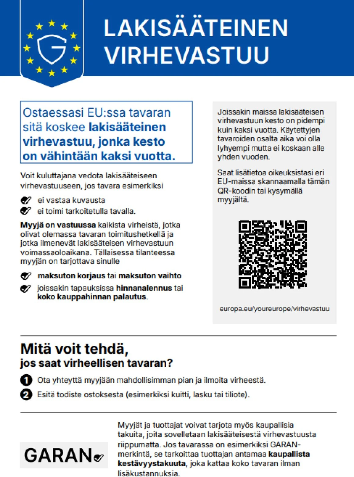lakisääteistä virhevastuuta koskevan yhdenmukaistetun ilmoituksen