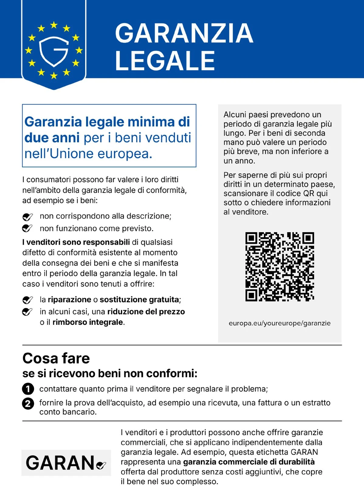 avviso armonizzato sulla garanzia legale di conformità