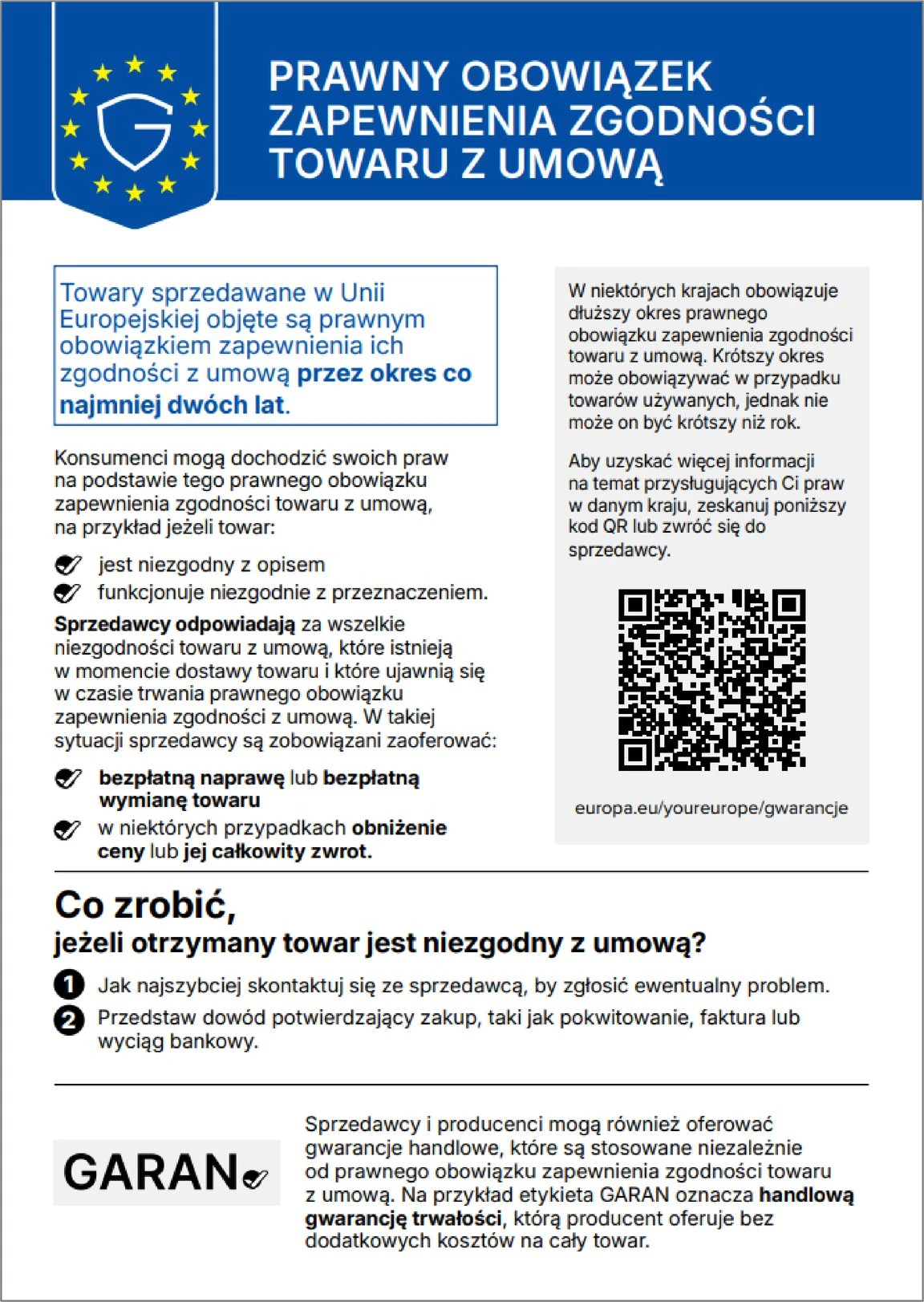 zharmonizowanej informacji o prawnym obowiązku zapewnienia zgodności z umową