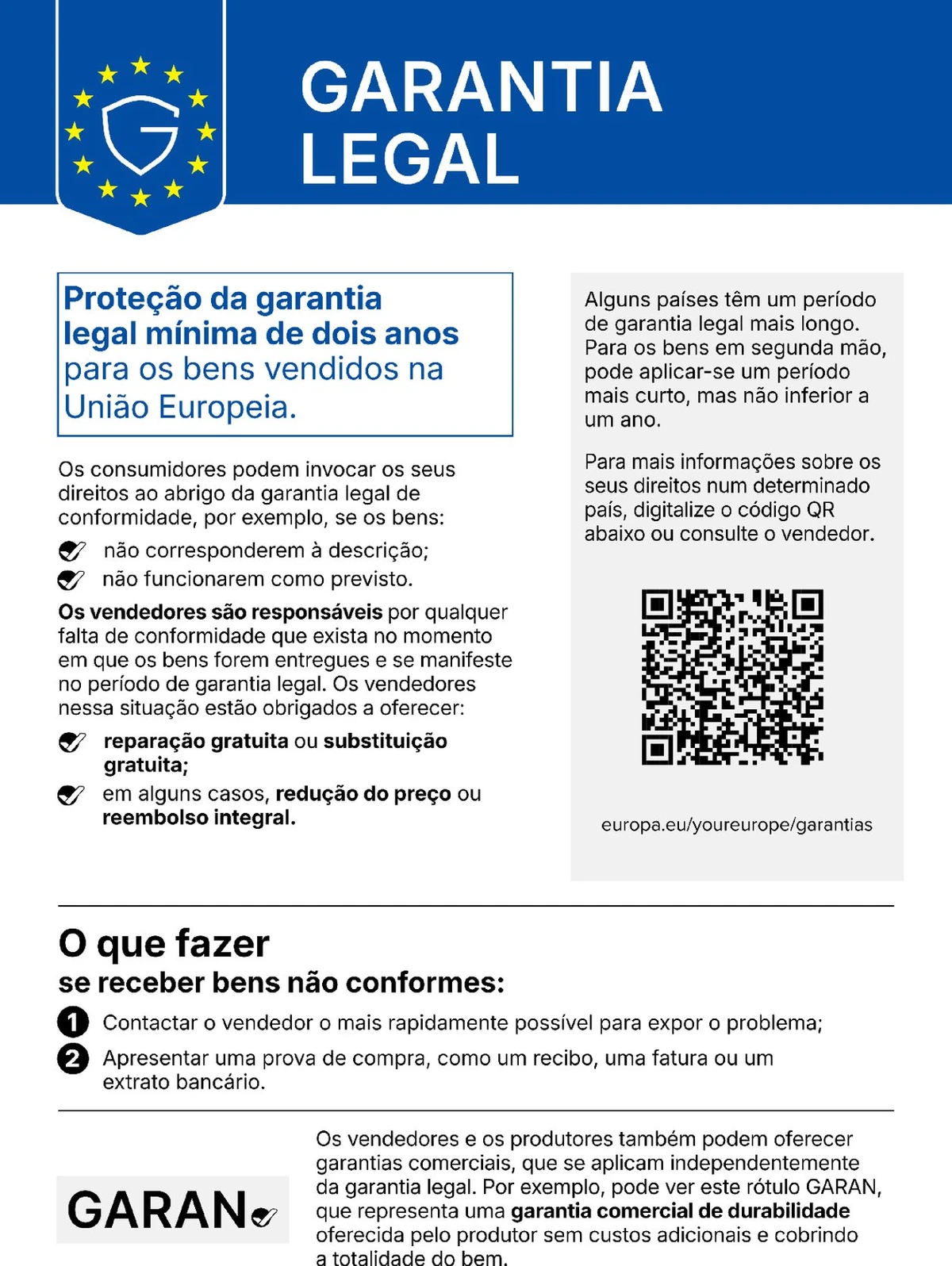 aviso harmonizado relativo à garantia legal de conformidade