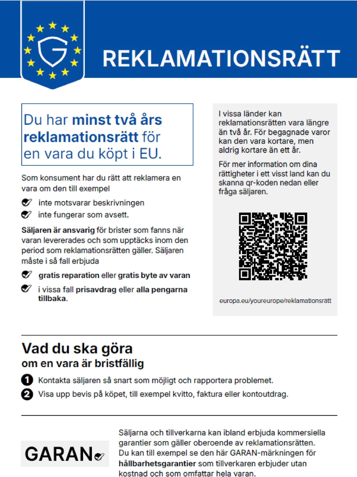 det harmoniserade meddelandet om den rättsliga garantin om avtalsenlighet (reklamationsrätt)